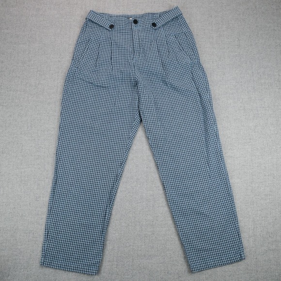 Sundance Pants - Sundance Pants Womens 4 Blue Gingham Ankle Linen Cotton 27 Waist 25.5 Inseam